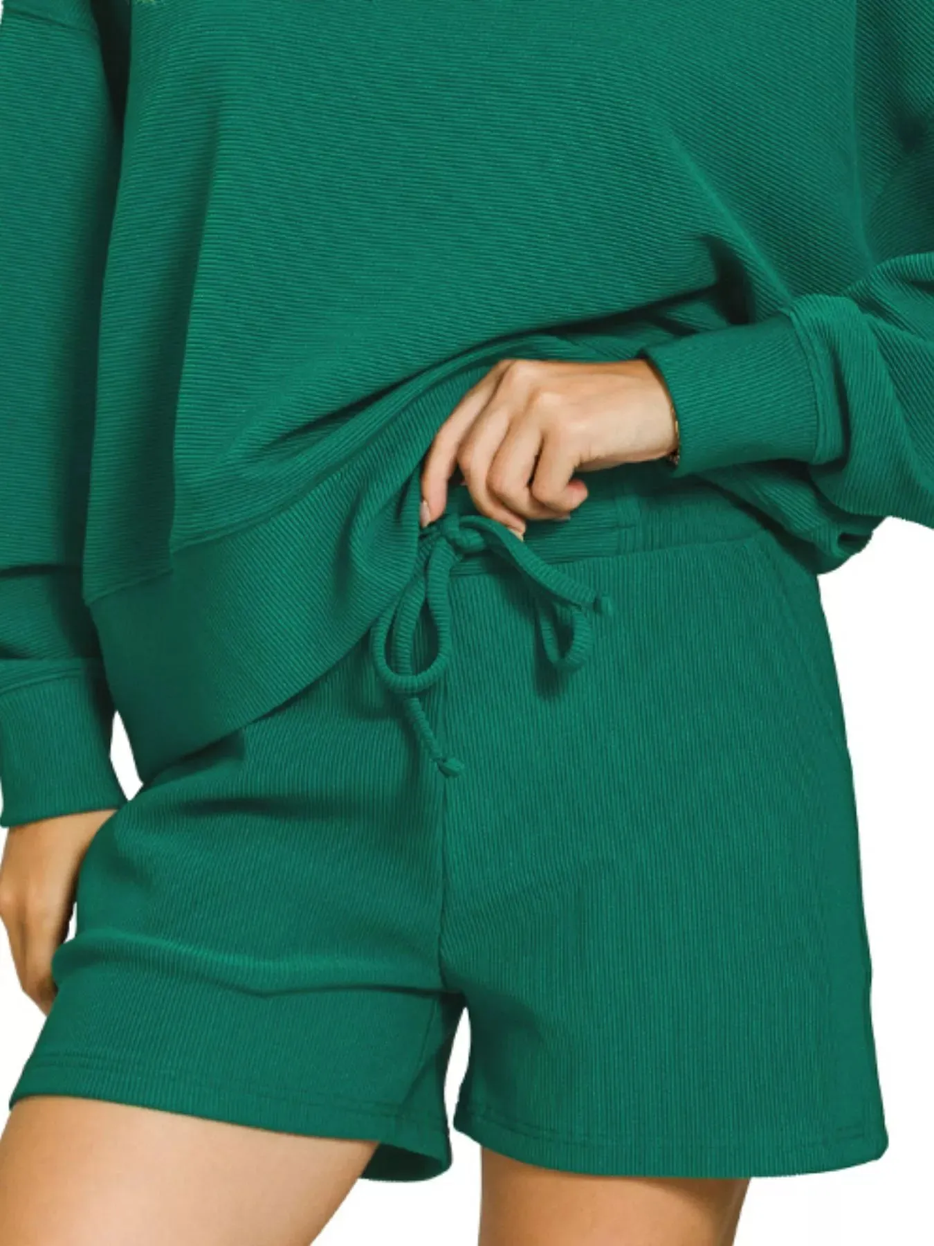 Zenana Ribbed Round Neck Pullover and Shorts Set sold by Charming Charlie product image thumbnail 3