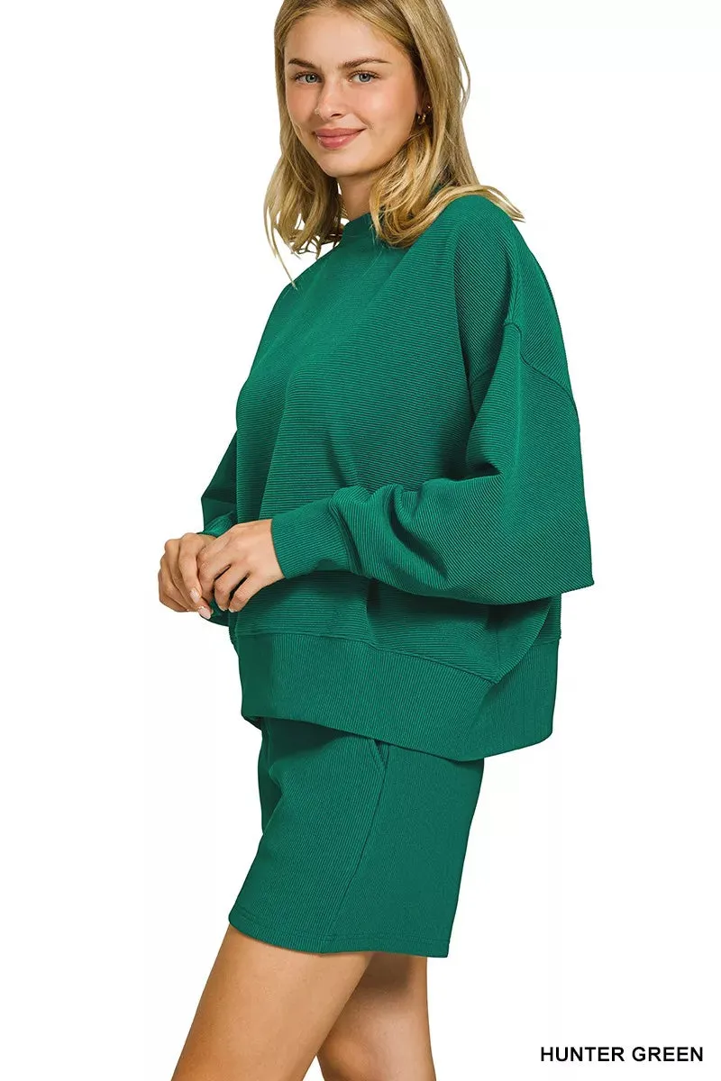 Zenana Ribbed Round Neck Pullover and Shorts Set sold by Charming Charlie product image thumbnail 2