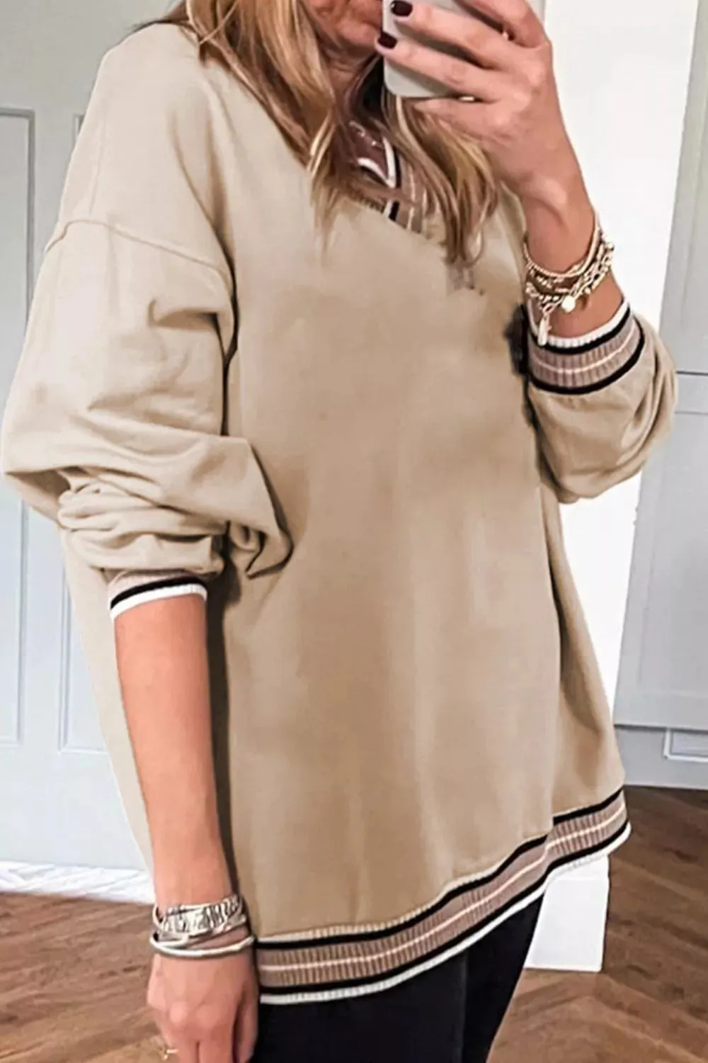 Casual V-Neck Striped Trim Pullover sold by Charming Charlie product image thumbnail 3