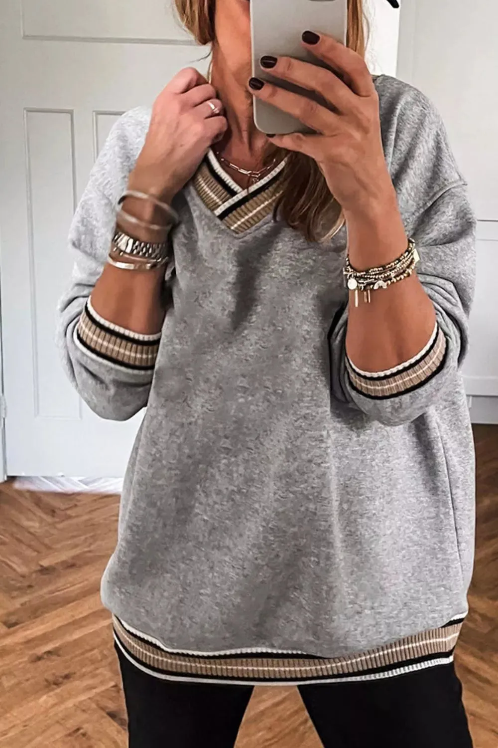 Casual V-Neck Striped Trim Pullover sold by Charming Charlie product image thumbnail 5