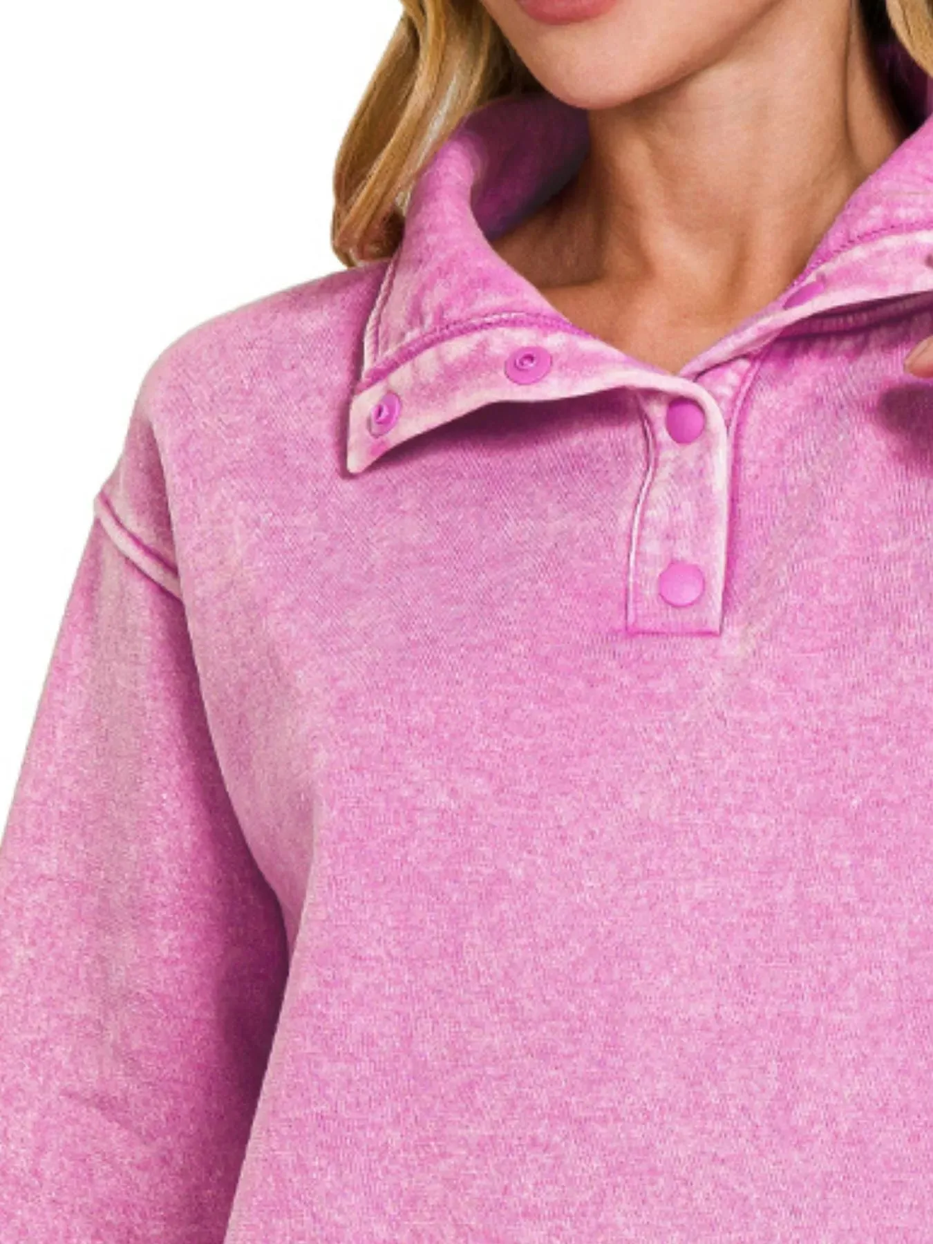 Zenana Fleece Washed High Neck Kangaroo Pocket Sweatshirt sold by Charming Charlie product image thumbnail 2