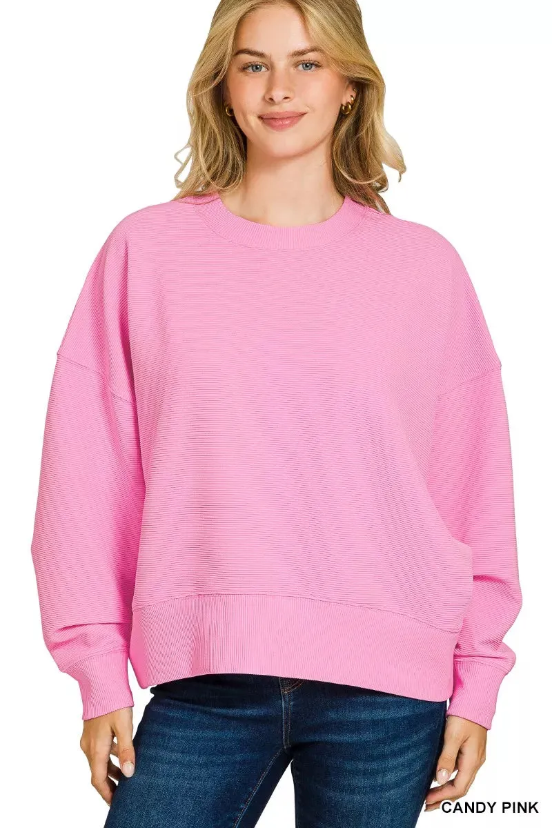 Zenana Ribbed Round Neck Pullover and Shorts Set sold by Charming Charlie product image thumbnail 3