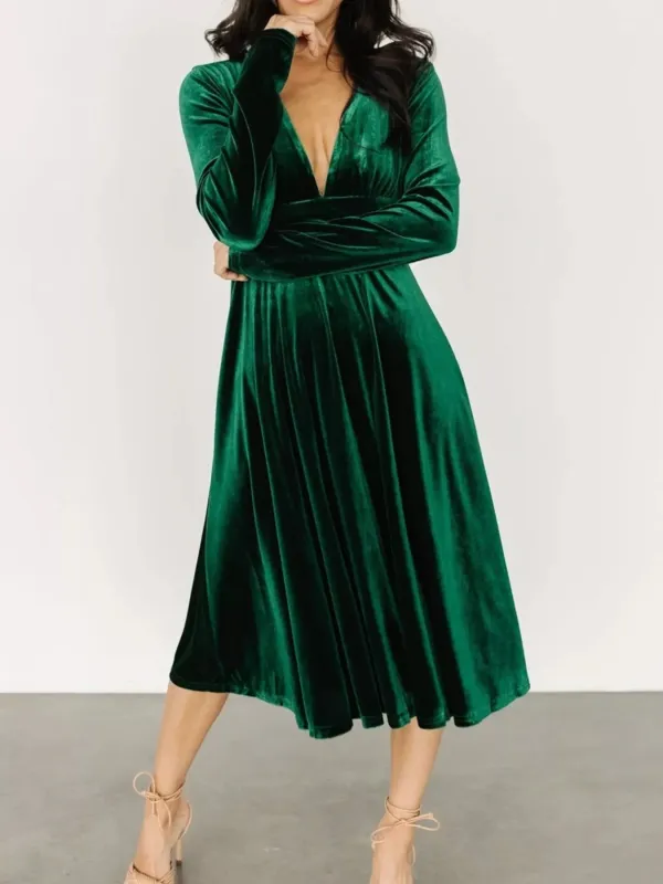Velvet Deep V-Neck Long Sleeve Dress sold by Charming Charlie
