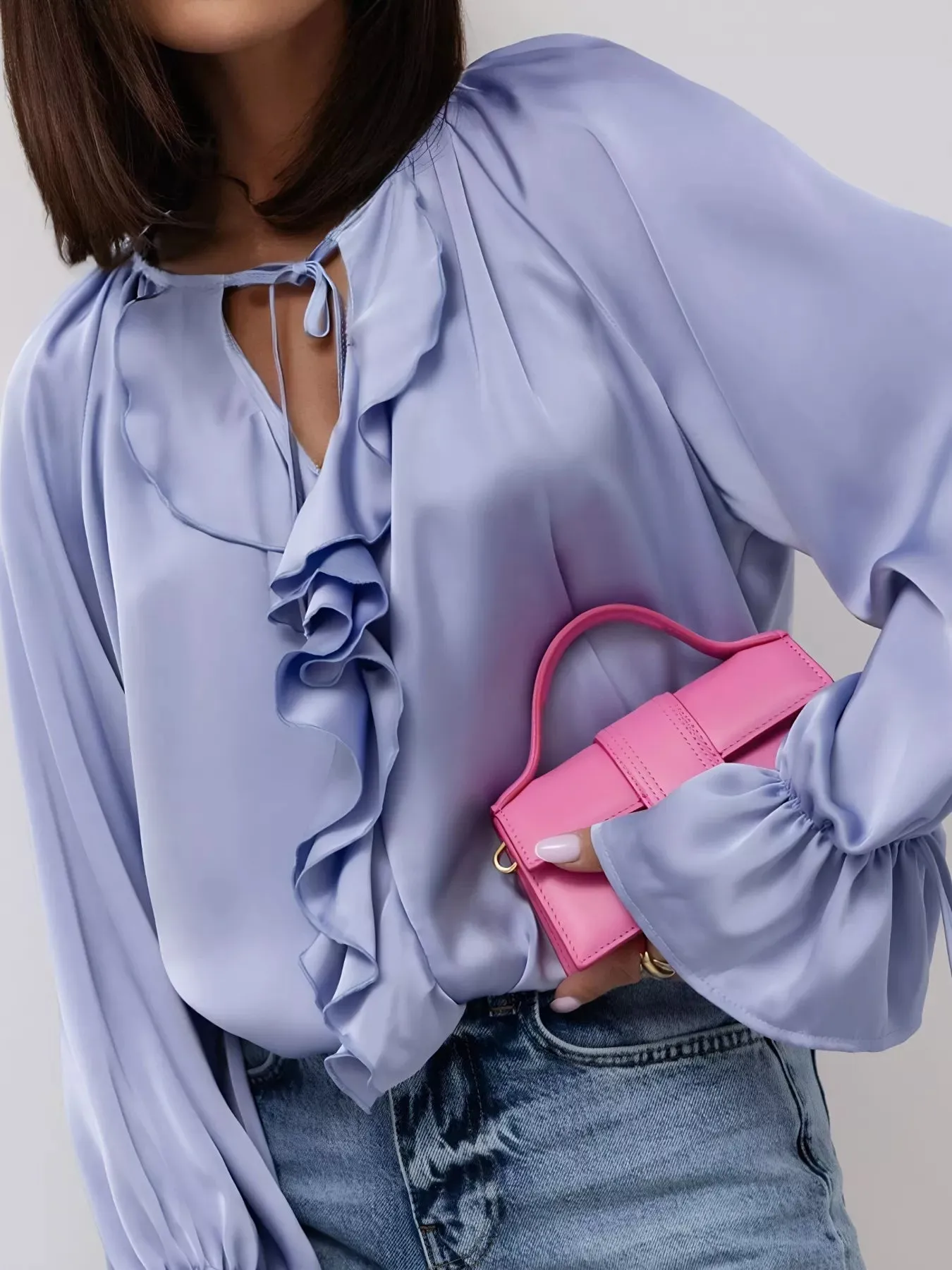 Ruffle Trim Satin Flounce Sleeve Blouse sold by Charming Charlie product image thumbnail 5