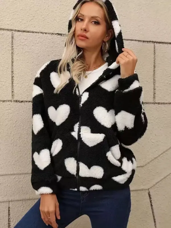 Heart Fuzzy Fleece Zip-Up Outerwear sold by Charming Charlie