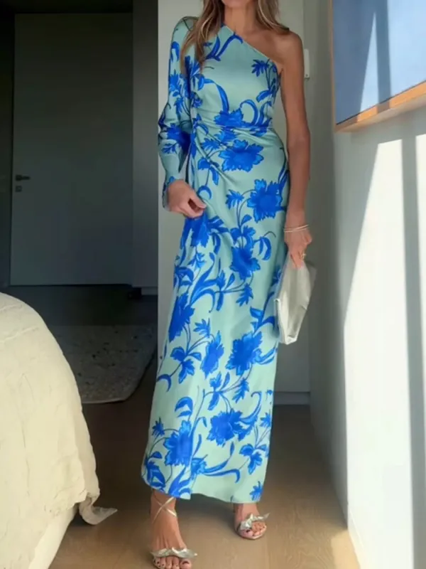 Floral Print One-Shoulder Maxi Dress sold by Charming Charlie