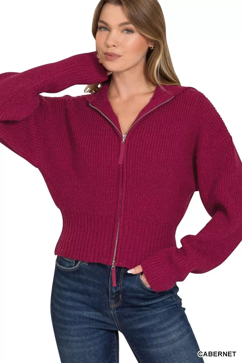 Zenana Ribbed Collared Zip Up Sweater Cardigan sold by Charming Charlie