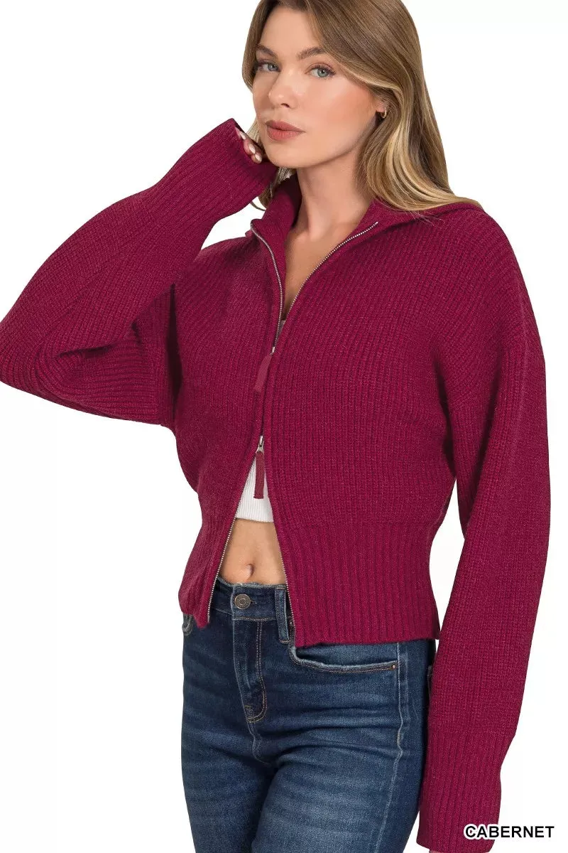 Zenana Ribbed Collared Zip Up Sweater Cardigan sold by Charming Charlie product image thumbnail 5
