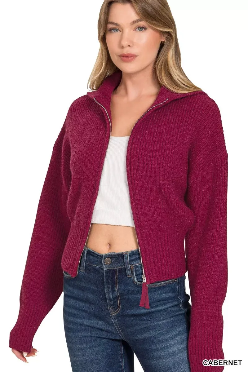 Zenana Ribbed Collared Zip Up Sweater Cardigan sold by Charming Charlie product image thumbnail 2