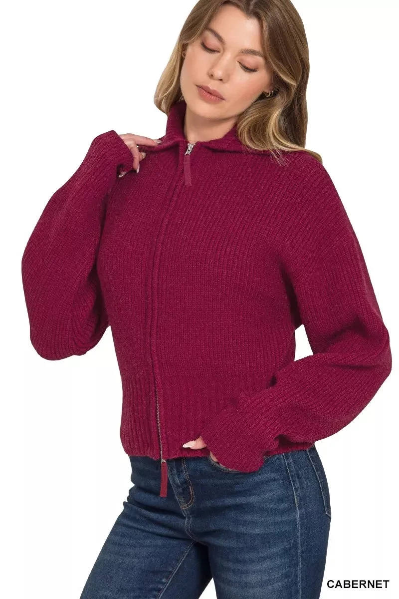 Zenana Ribbed Collared Zip Up Sweater Cardigan sold by Charming Charlie product image thumbnail 3