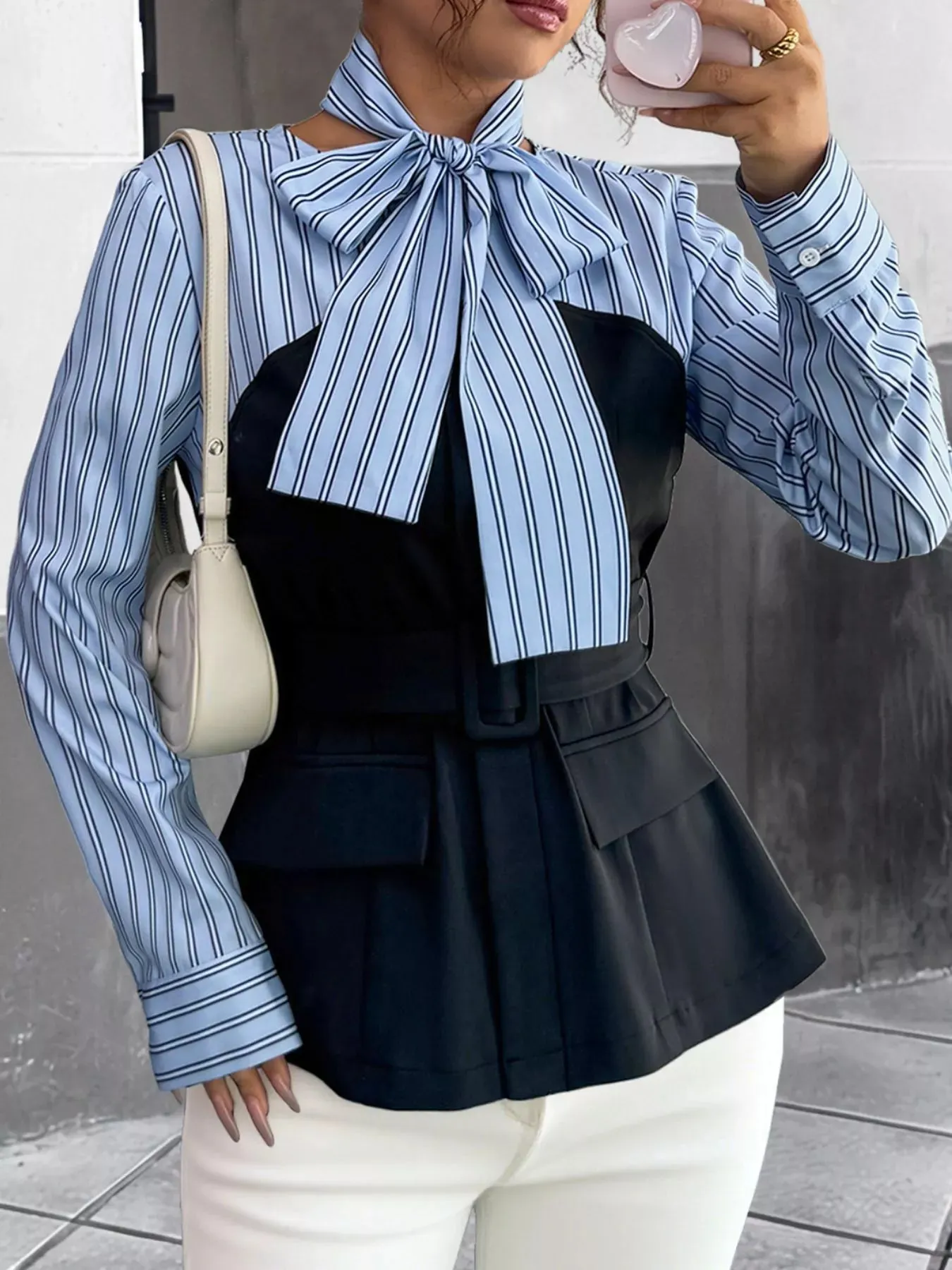 Striped Long Sleeve Blouse with Bow Tie sold by Charming Charlie product image thumbnail 5