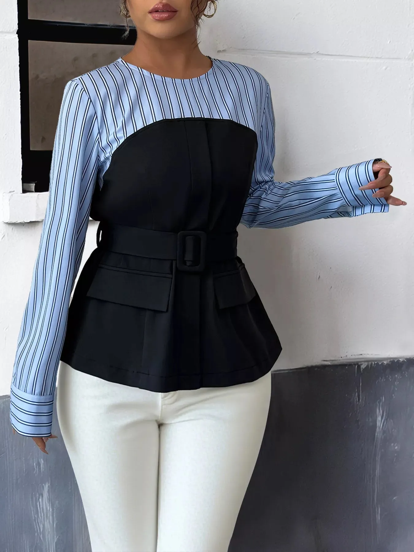 Striped Long Sleeve Blouse with Bow Tie sold by Charming Charlie product image thumbnail 2