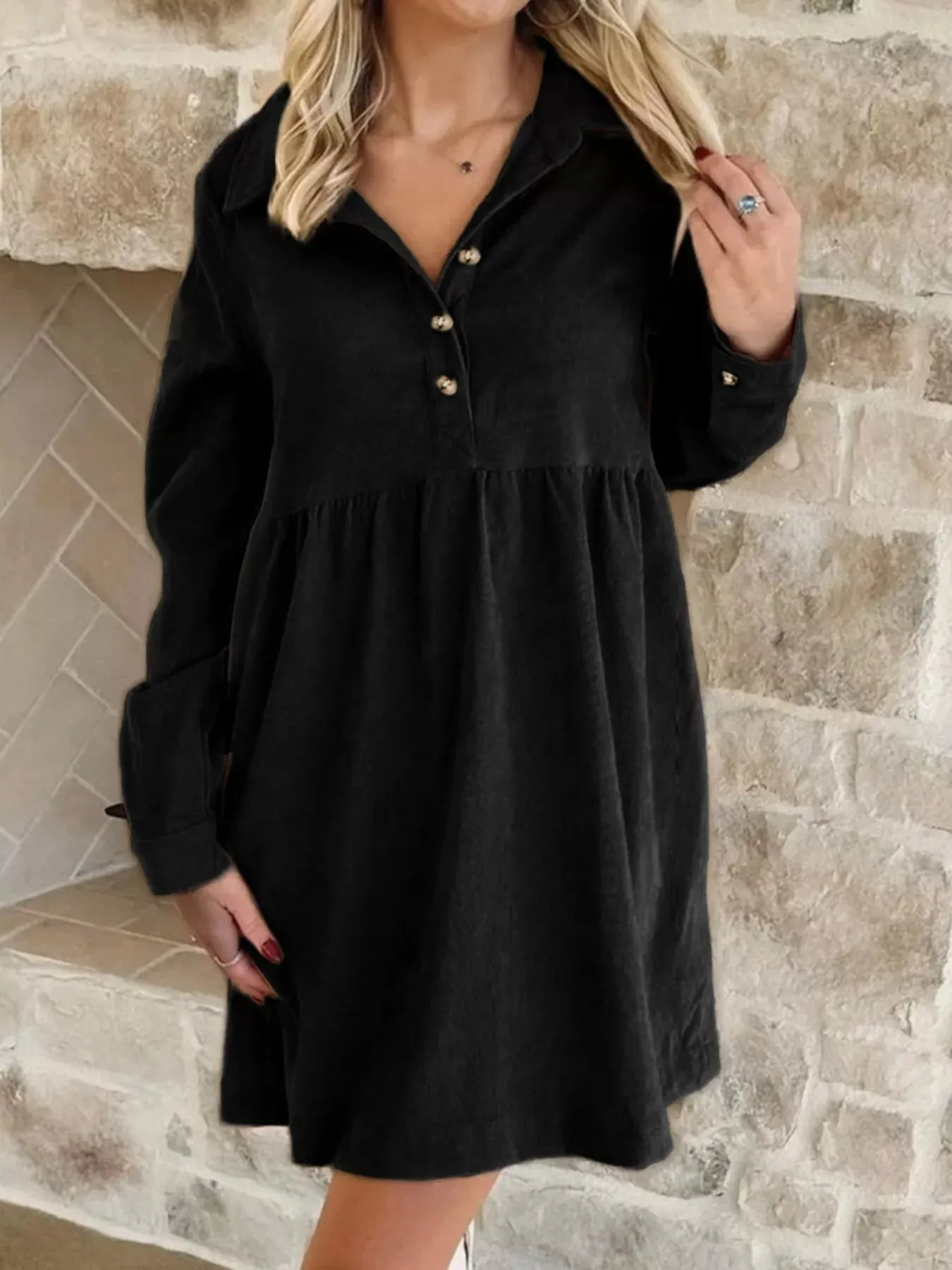 Casual Corduroy Button Detail Mini Dress sold by Charming Charlie product image thumbnail 4