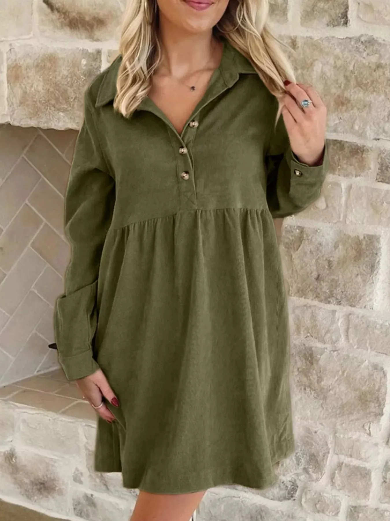 Casual Corduroy Button Detail Mini Dress sold by Charming Charlie product image thumbnail 3