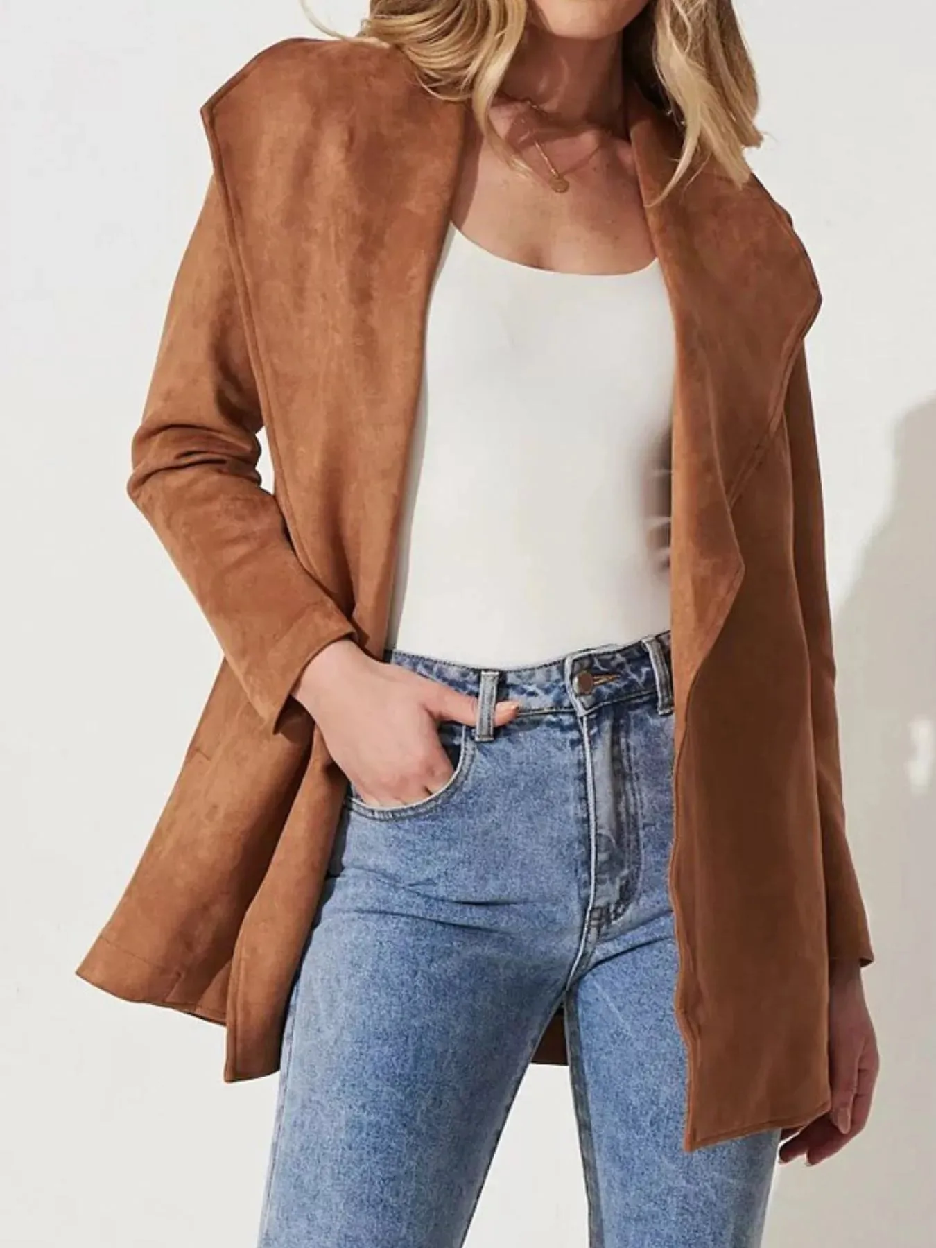 Suede Tie Waist Long Sleeve Outerwear sold by Charming Charlie product image thumbnail 3