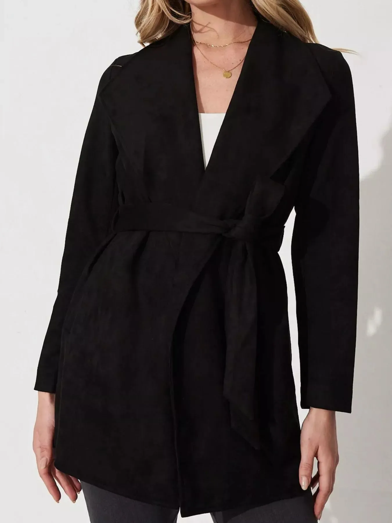 Suede Tie Waist Long Sleeve Outerwear sold by Charming Charlie product image thumbnail 4