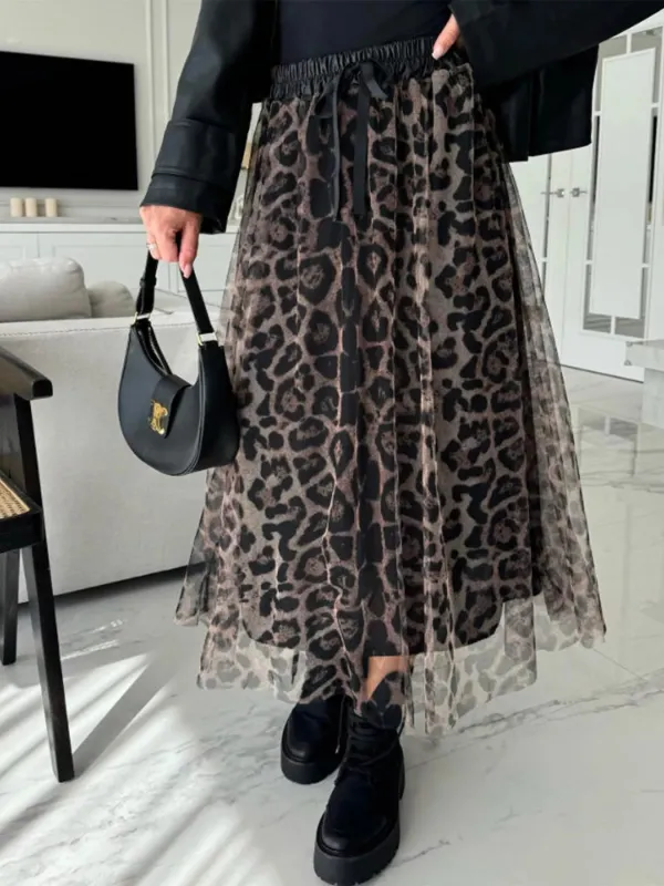 Leopard Print Tulle Midi Skirt sold by Charming Charlie