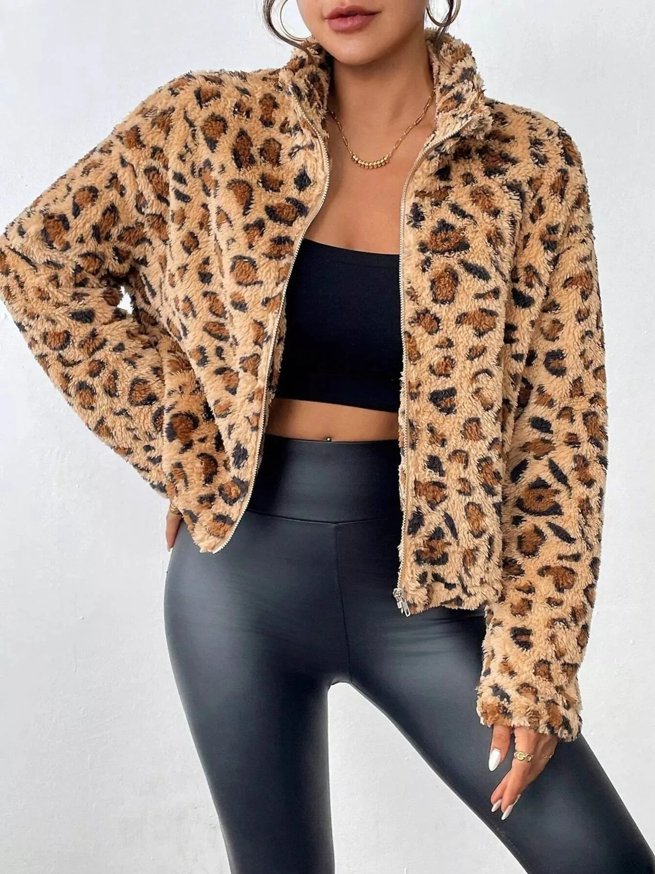 Leopard Fuzzy Zip-Up Jacket sold by Charming Charlie product image thumbnail 4
