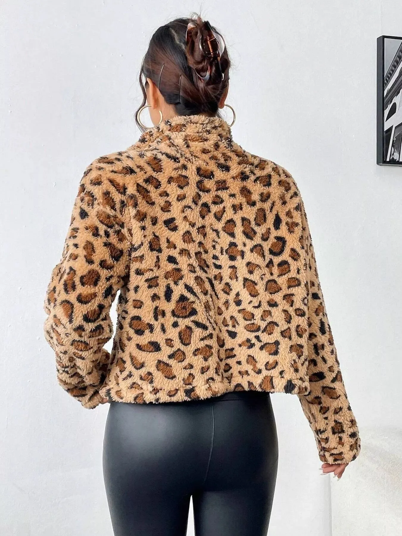 Leopard Fuzzy Zip-Up Jacket sold by Charming Charlie product image thumbnail 2