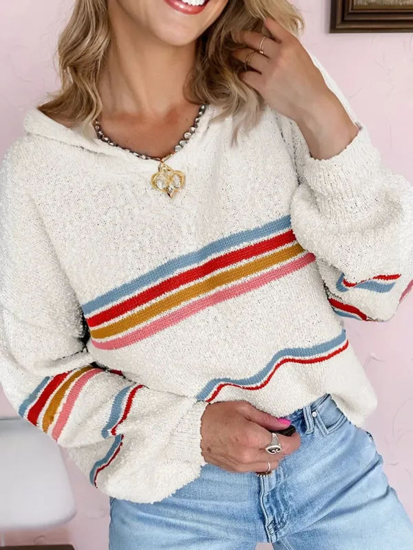Multicolored Striped Accent Hooded Popcorn Sweater sold by Charming Charlie