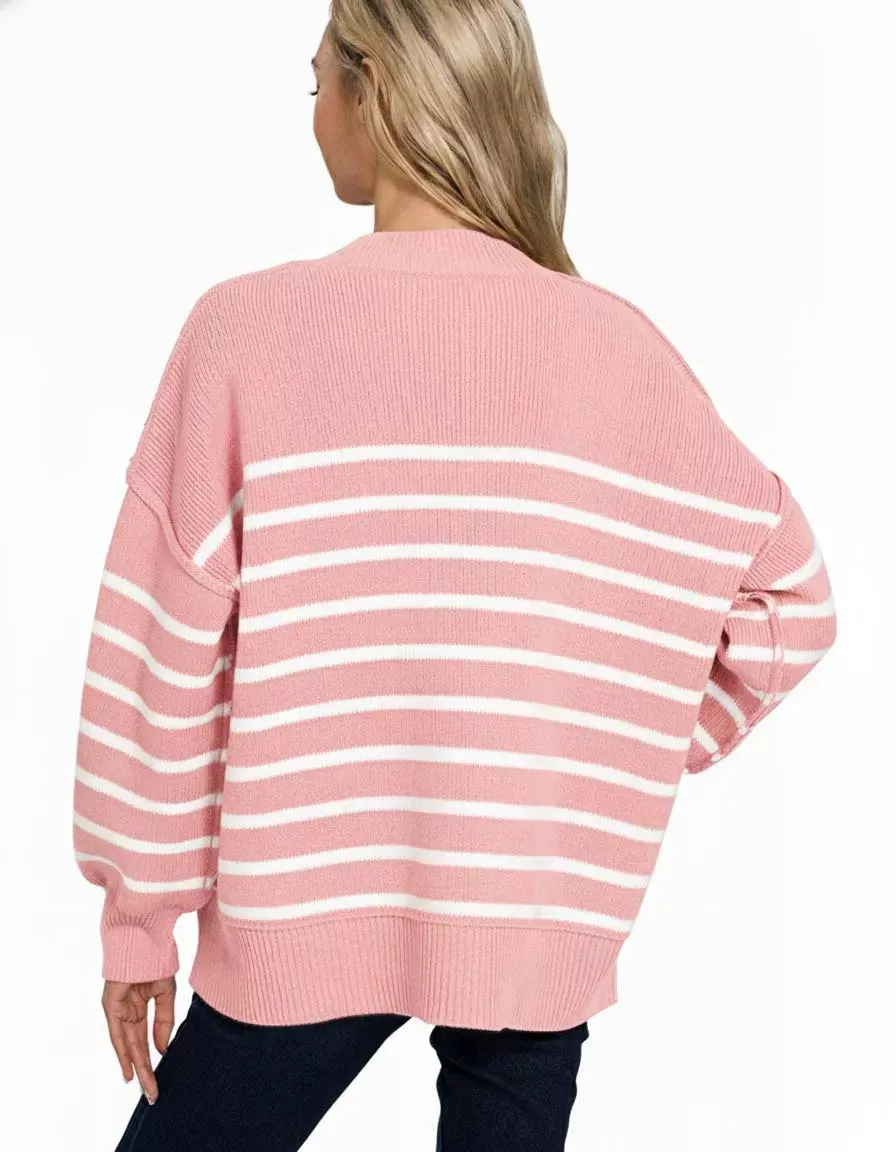 Zenana Exposed Seam Striped Oversized Sweater sold by Charming Charlie product image thumbnail 3