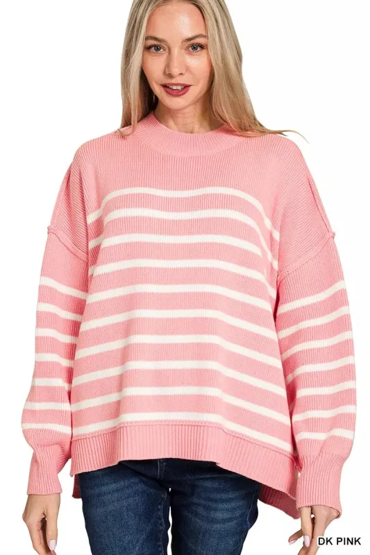 Zenana Exposed Seam Striped Oversized Sweater sold by Charming Charlie