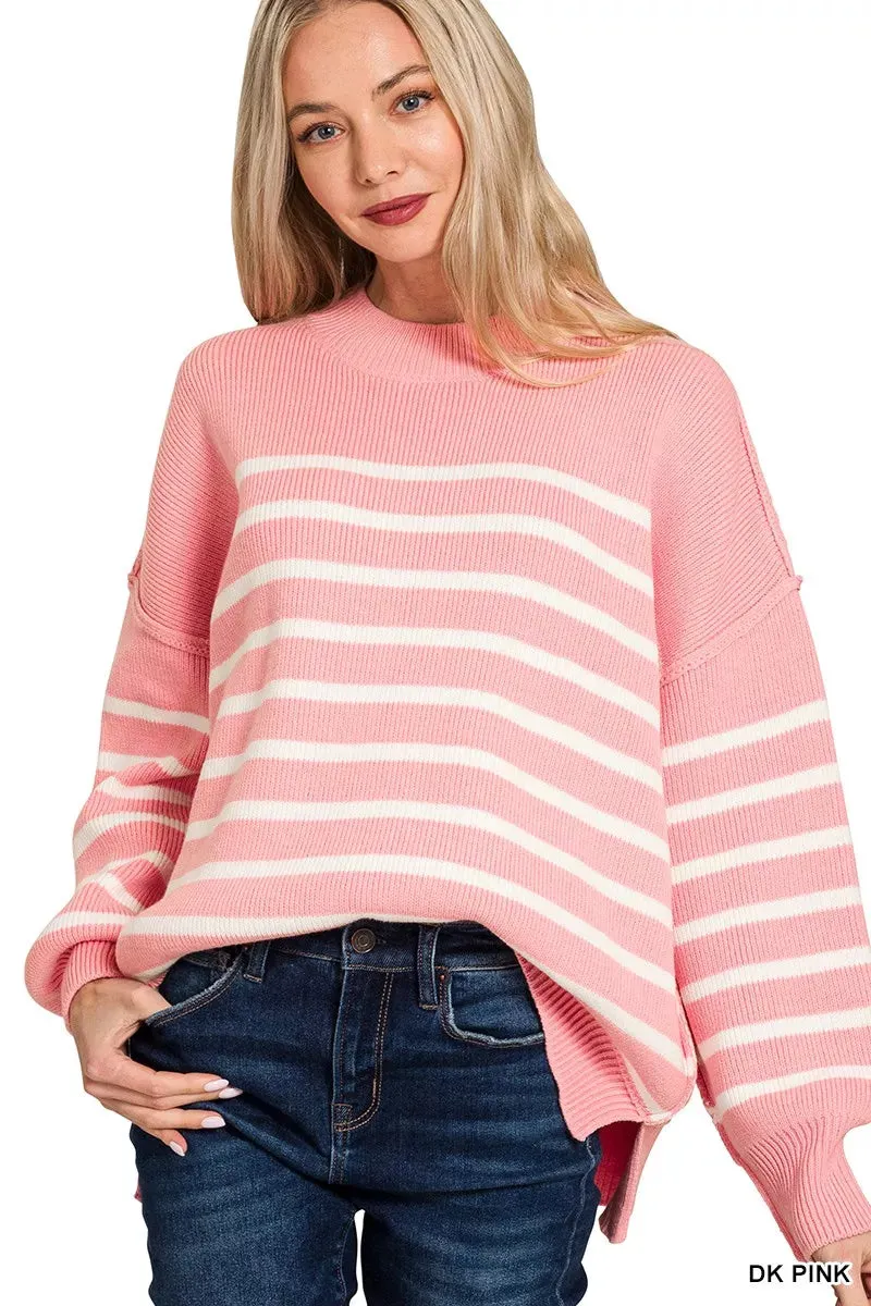 Zenana Exposed Seam Striped Oversized Sweater sold by Charming Charlie product image thumbnail 2
