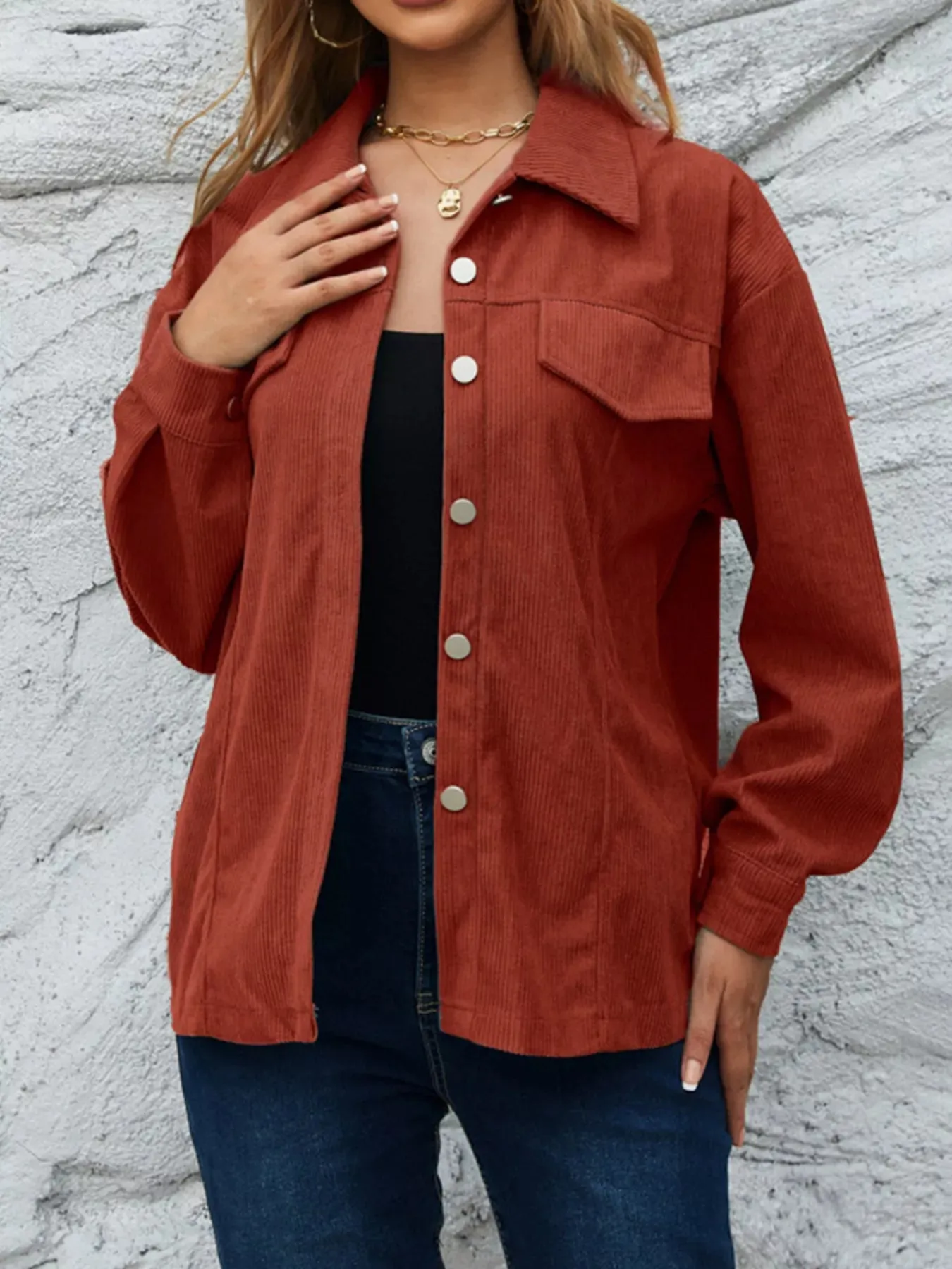 Corduroy Button-Down Shacket sold by Charming Charlie product image thumbnail 3