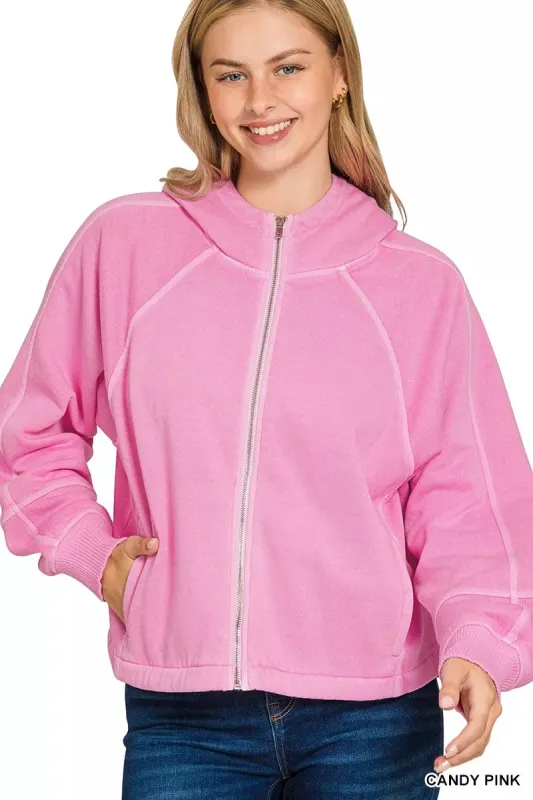 Zenana Fleece Pigment Dye Zip Up Hoodie with Pockets sold by Charming Charlie