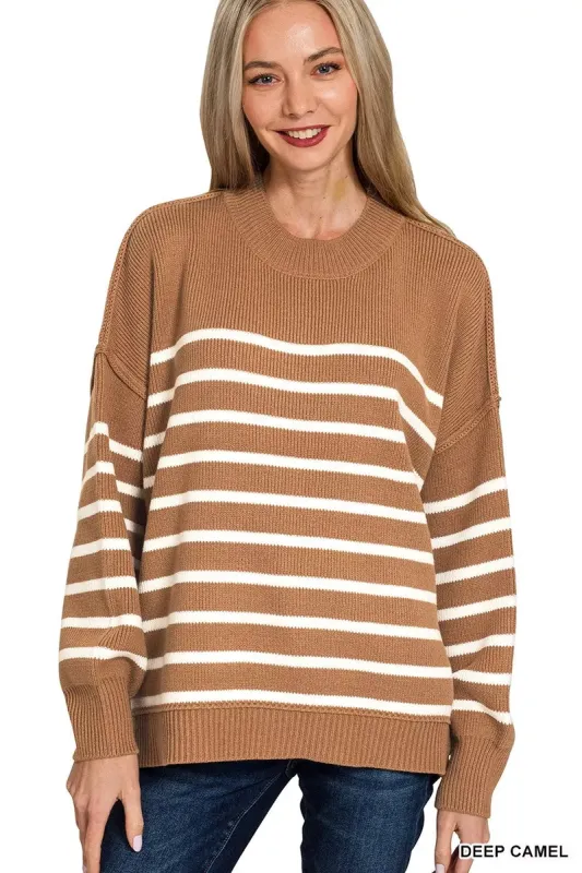 Zenana Exposed Seam Striped Oversized Sweater sold by Charming Charlie