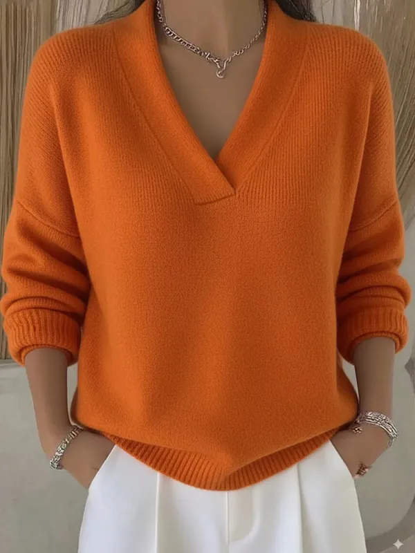 Full Size V-Neck Long Sleeve Sweater Plus Size sold by Charming Charlie