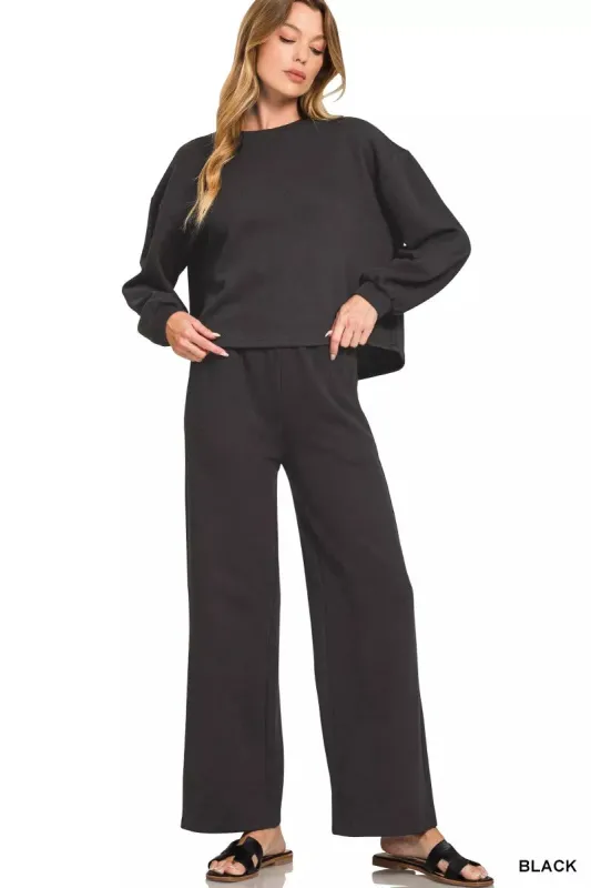 Zenana French Rib Pullover and Pants Set sold by Charming Charlie