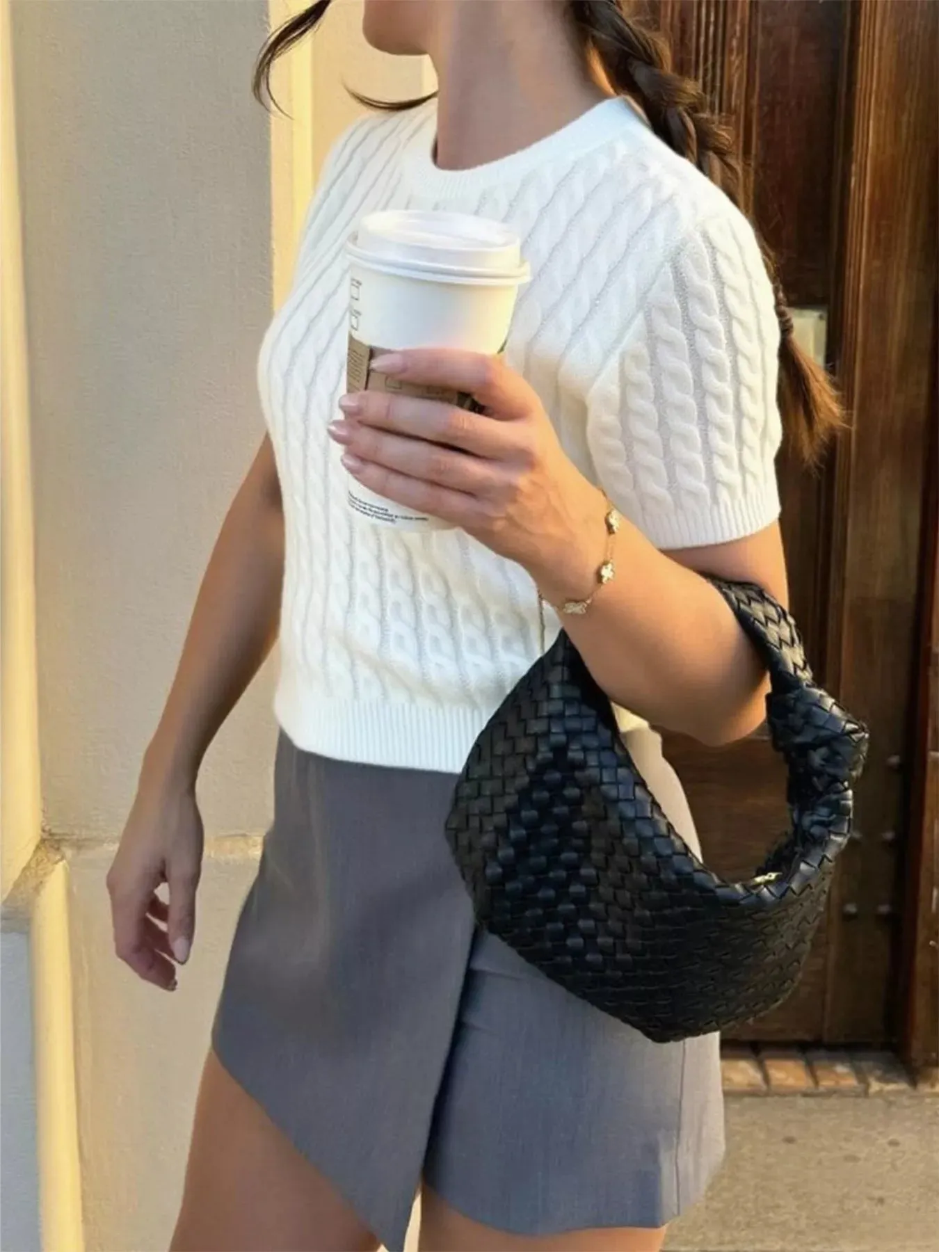 Cable-Knit Short Sleeve Sweater sold by Charming Charlie product image thumbnail 3