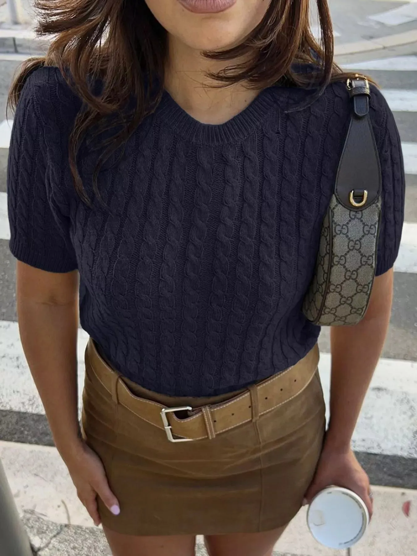 Cable-Knit Short Sleeve Sweater sold by Charming Charlie product image thumbnail 4