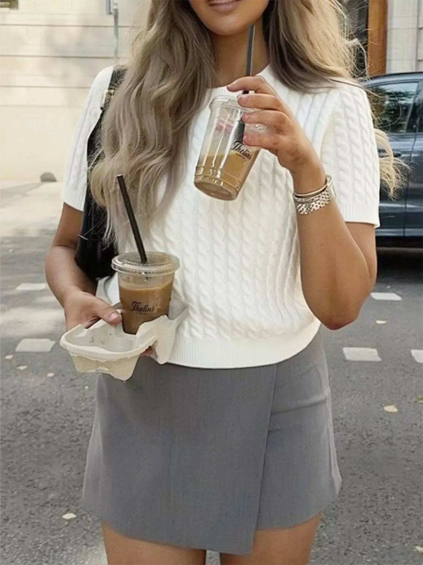 Cable-Knit Short Sleeve Sweater sold by Charming Charlie product image thumbnail 2