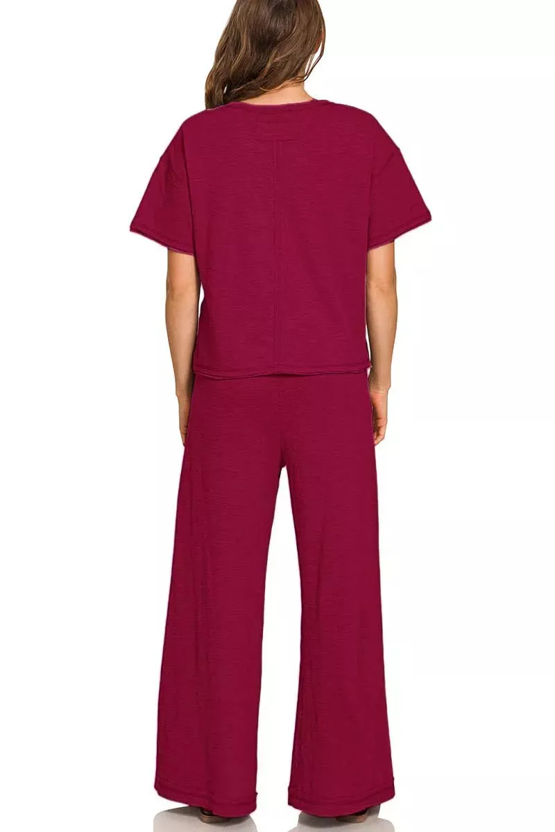 Zenana Cotton Slub Short Sleeve Tee and Pants Set sold by Charming Charlie product image thumbnail 2