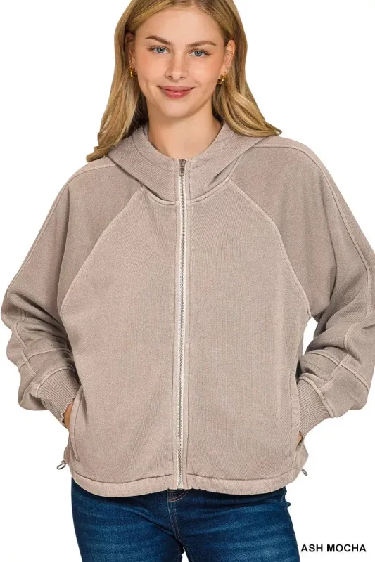 Zenana Fleece Pigment Dye Zip Up Hoodie with Pockets sold by Charming Charlie