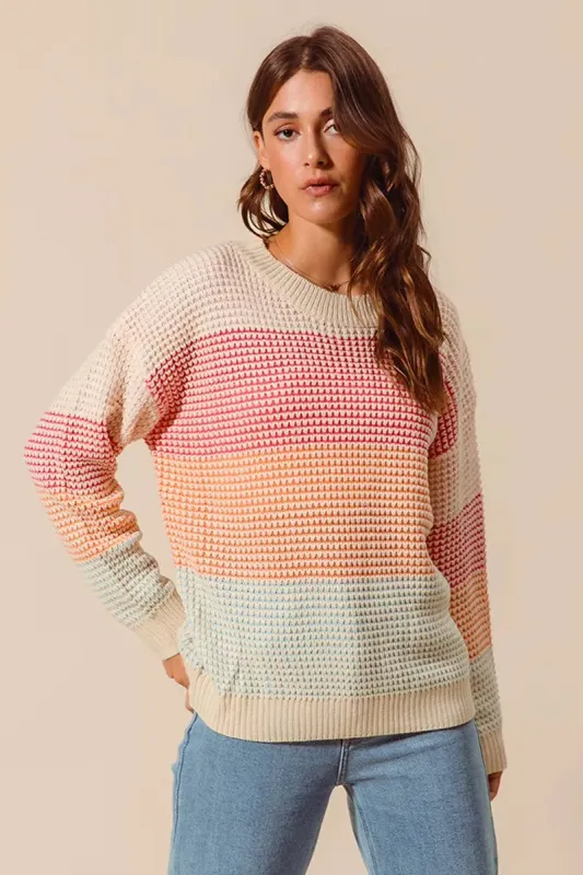 SO ME Multi Color Block Long Sleeve Sweater sold by Charming Charlie