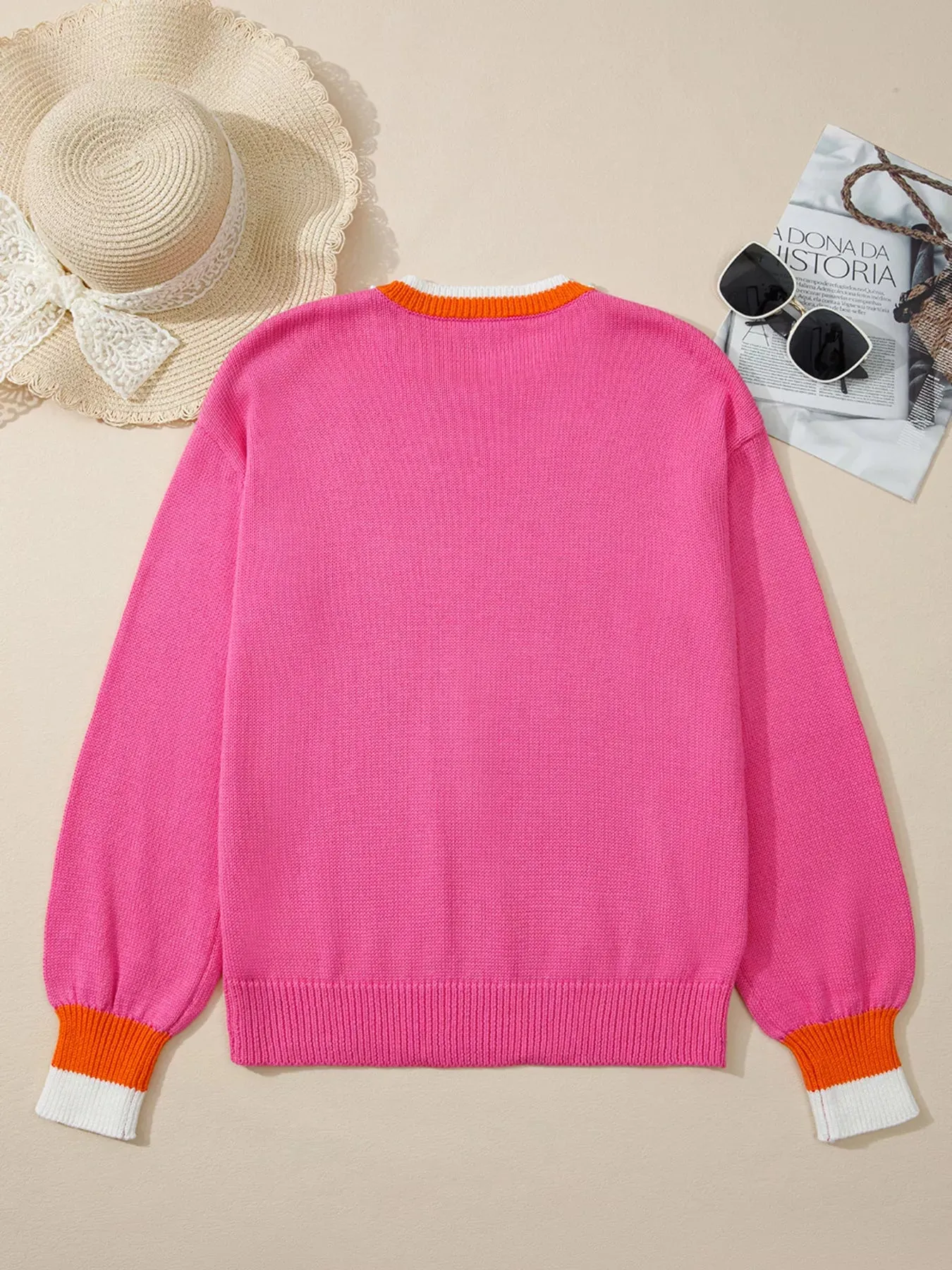 Contrast Crew Neck Pearled Decor Drop Shoulder Knit Sweater sold by Charming Charlie product image thumbnail 5