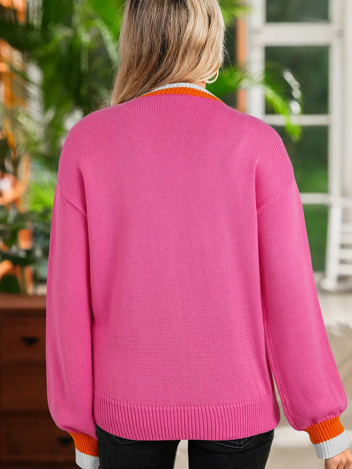 Contrast Crew Neck Pearled Decor Drop Shoulder Knit Sweater sold by Charming Charlie product image thumbnail 3