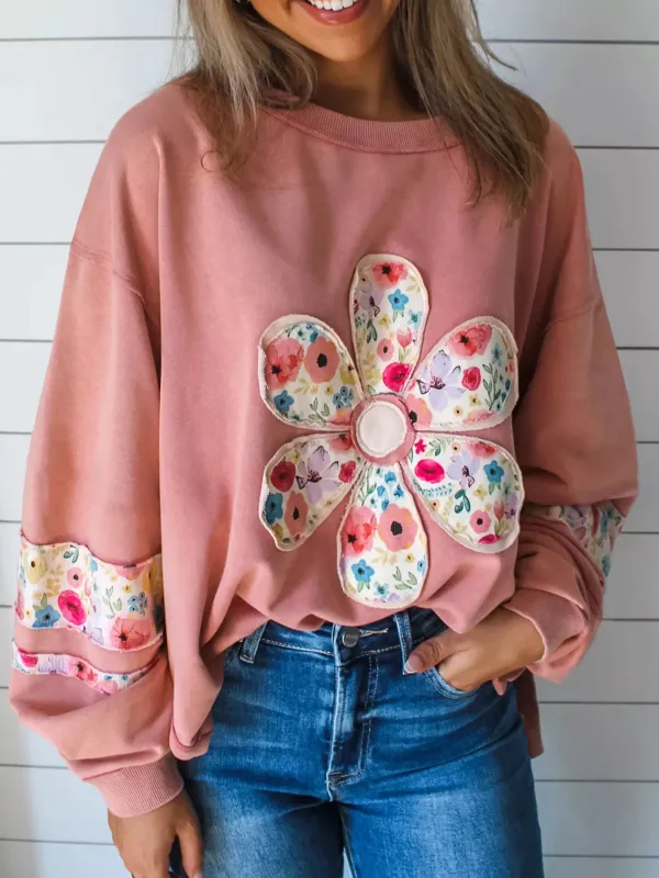 Plus Size Floral Applique Drop Shoulder Sweatshirt sold by Charming Charlie