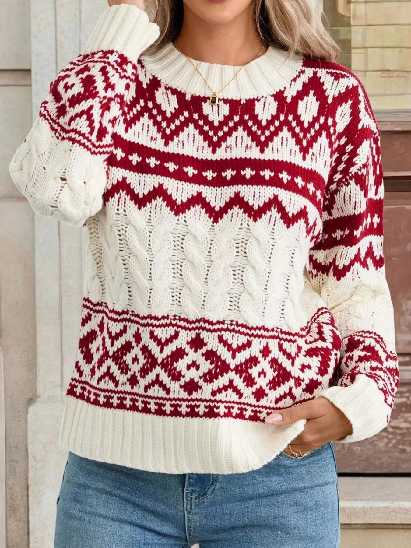 Christmas Cable Knit Long Sleeve Sweater sold by Charming Charlie product image thumbnail 5