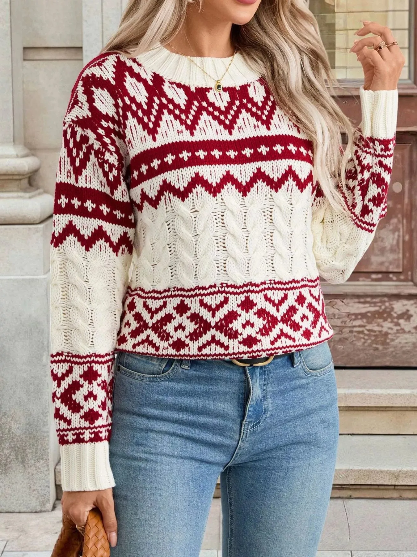 Christmas Cable Knit Long Sleeve Sweater sold by Charming Charlie product image thumbnail 4