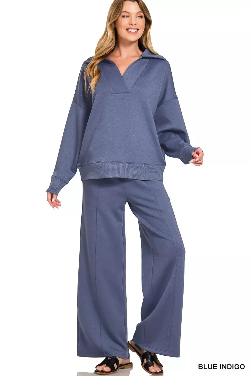 Zenana Scuba Collared Pullover and Pants Set sold by Charming Charlie