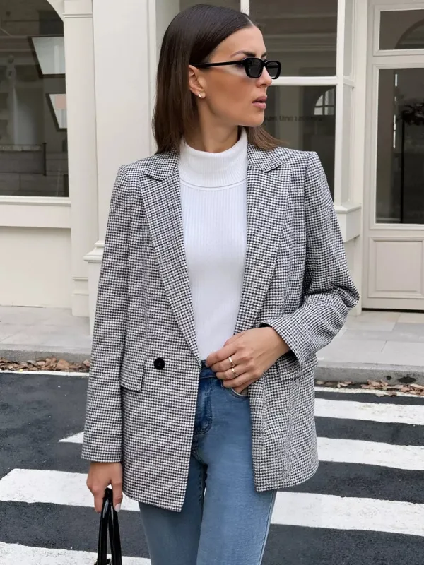 Houndstooth Patterned Double-Breasted Blazer sold by Charming Charlie