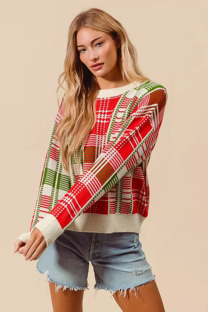 SO ME Christmas Color Checkered Plaid Crew Neck Sweater sold by Charming Charlie product image thumbnail 5