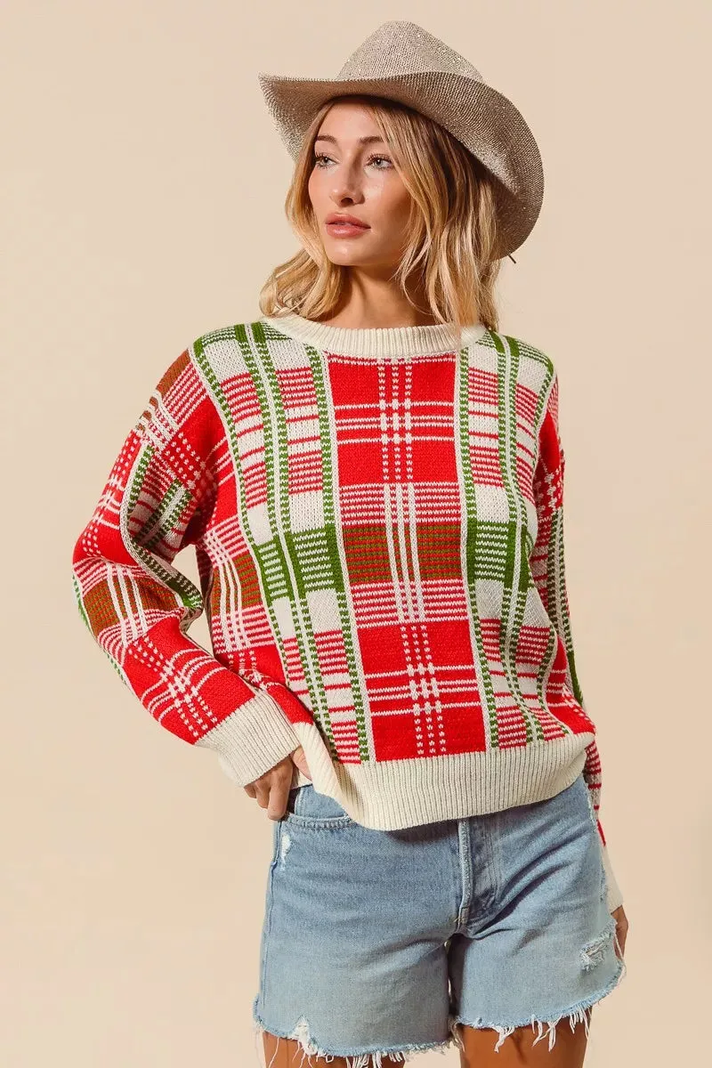 SO ME Christmas Color Checkered Plaid Crew Neck Sweater sold by Charming Charlie product image thumbnail 3