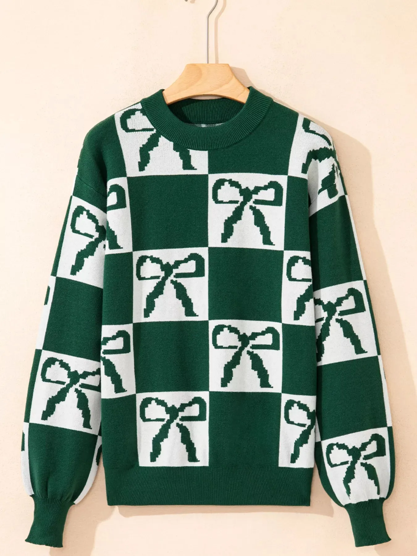 Checkered Bow Round Neck Casual Sweater sold by Charming Charlie product image thumbnail 5