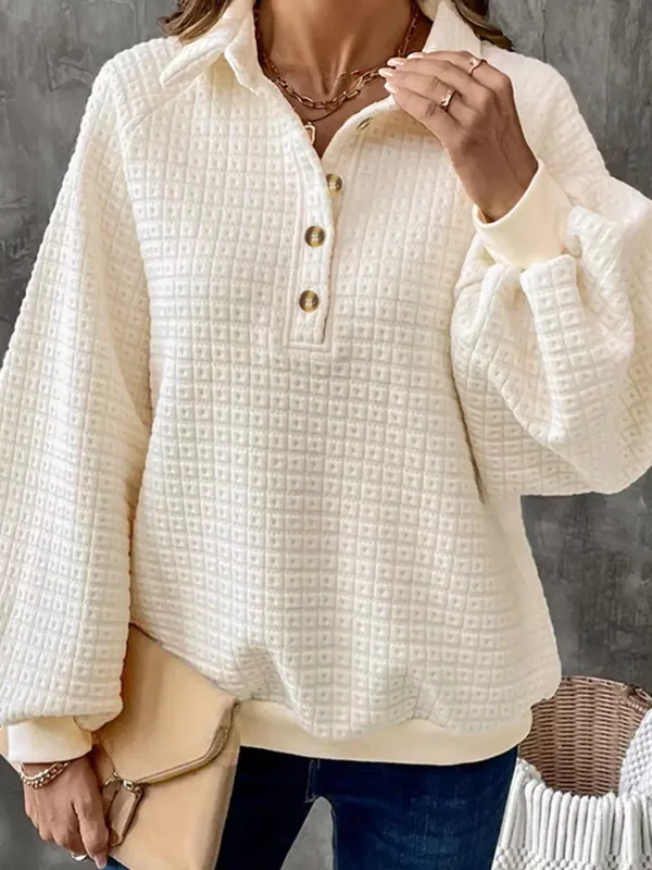 Textured Half Button Collared Sweatshirt sold by Charming Charlie
