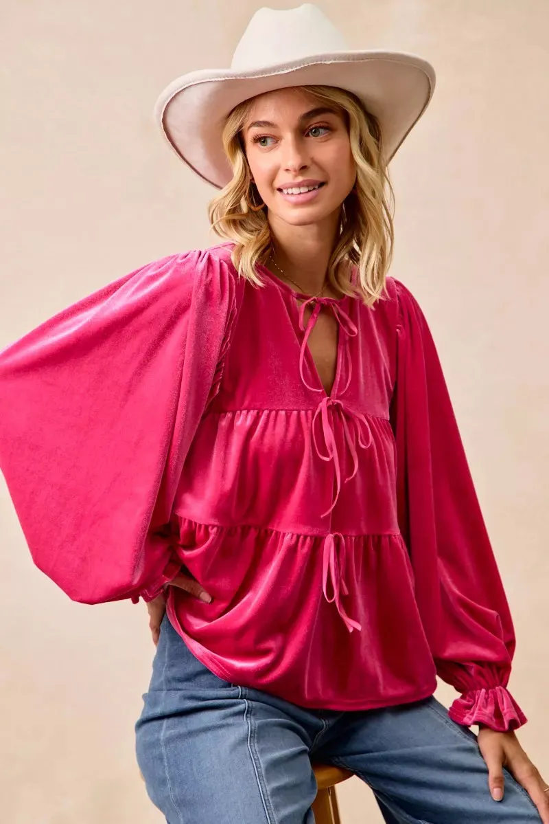 BiBi Christmas Theme Velvet Bow Tied Blouse sold by Charming Charlie product image thumbnail 3